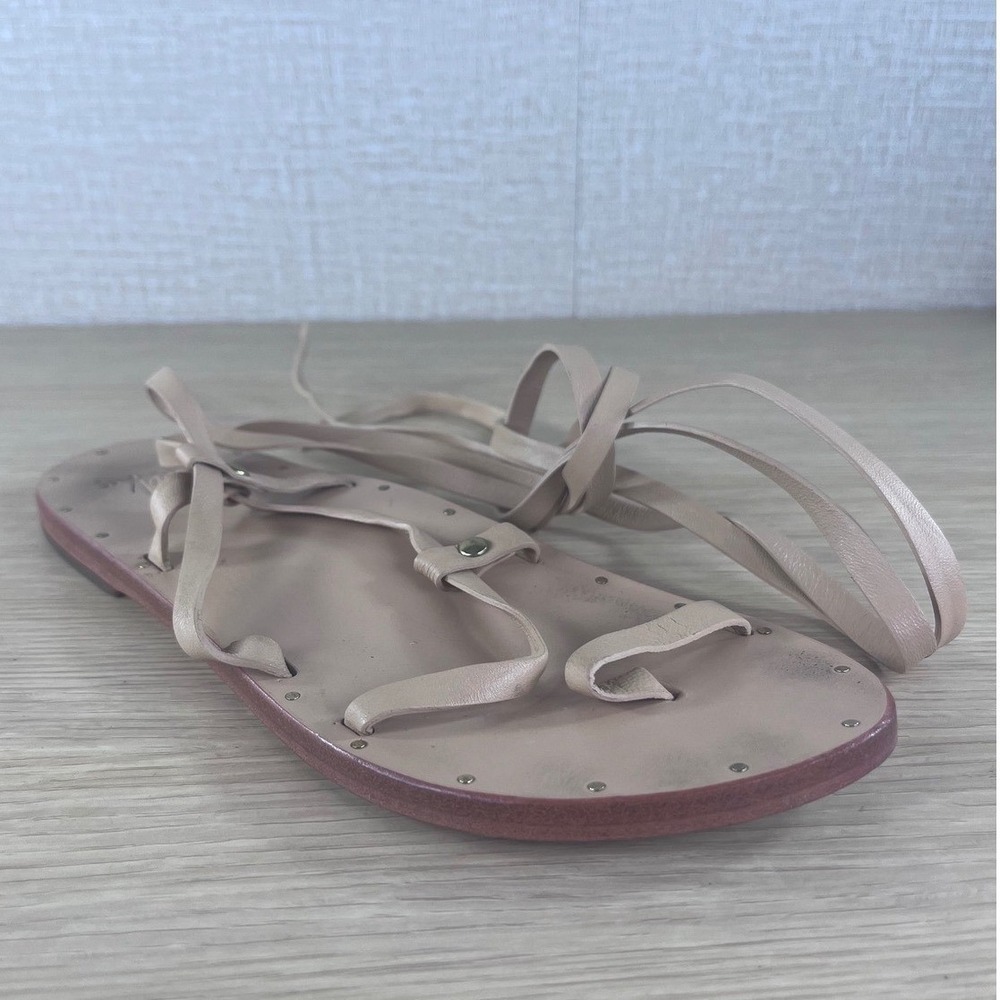 Beek Finch Tan Leather Wrap Gladiator Sandals Toe Loop Nude Womens8 Hecho A Mano